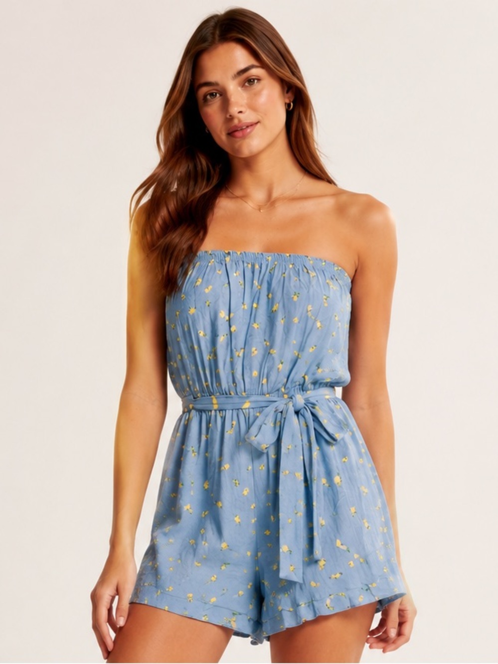 Hollister Blue Lemon Print Strapless Romper